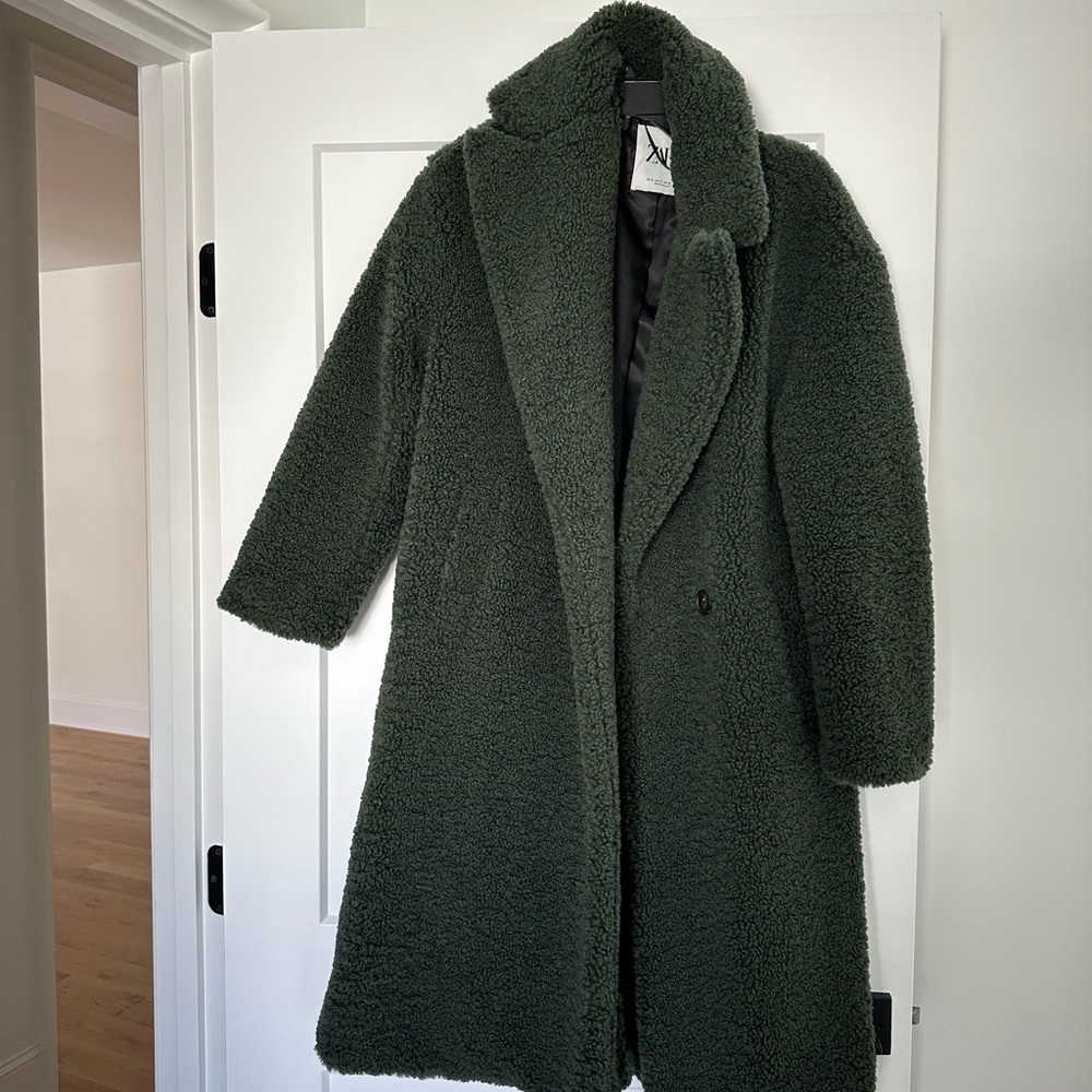 Women's Zara Green Teddy Coat